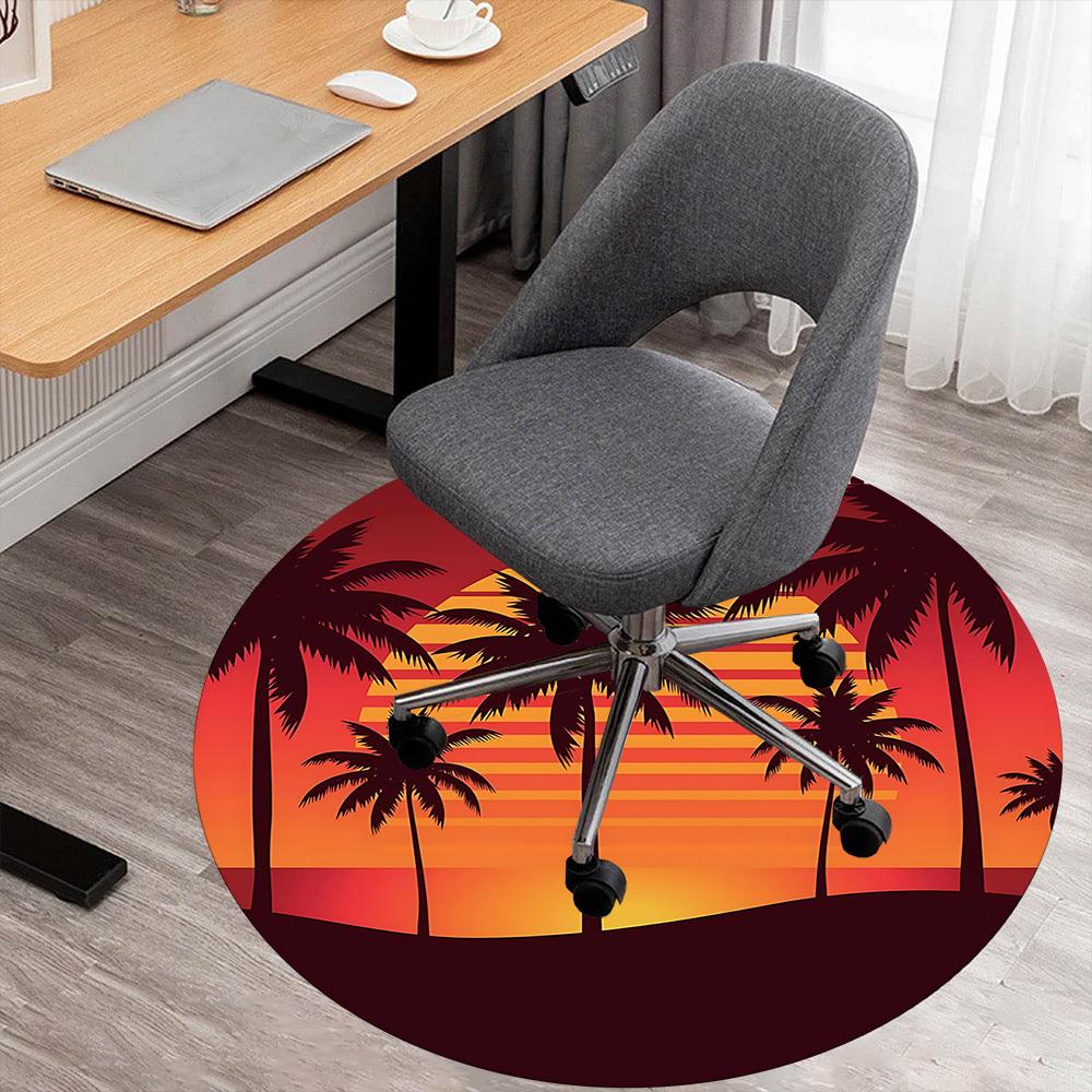 1pc palm trees sunset Round Chair mat Area Rug - Non-Slip, Floor Mat for Office, Bedroom, and Indoor Decor c1125340