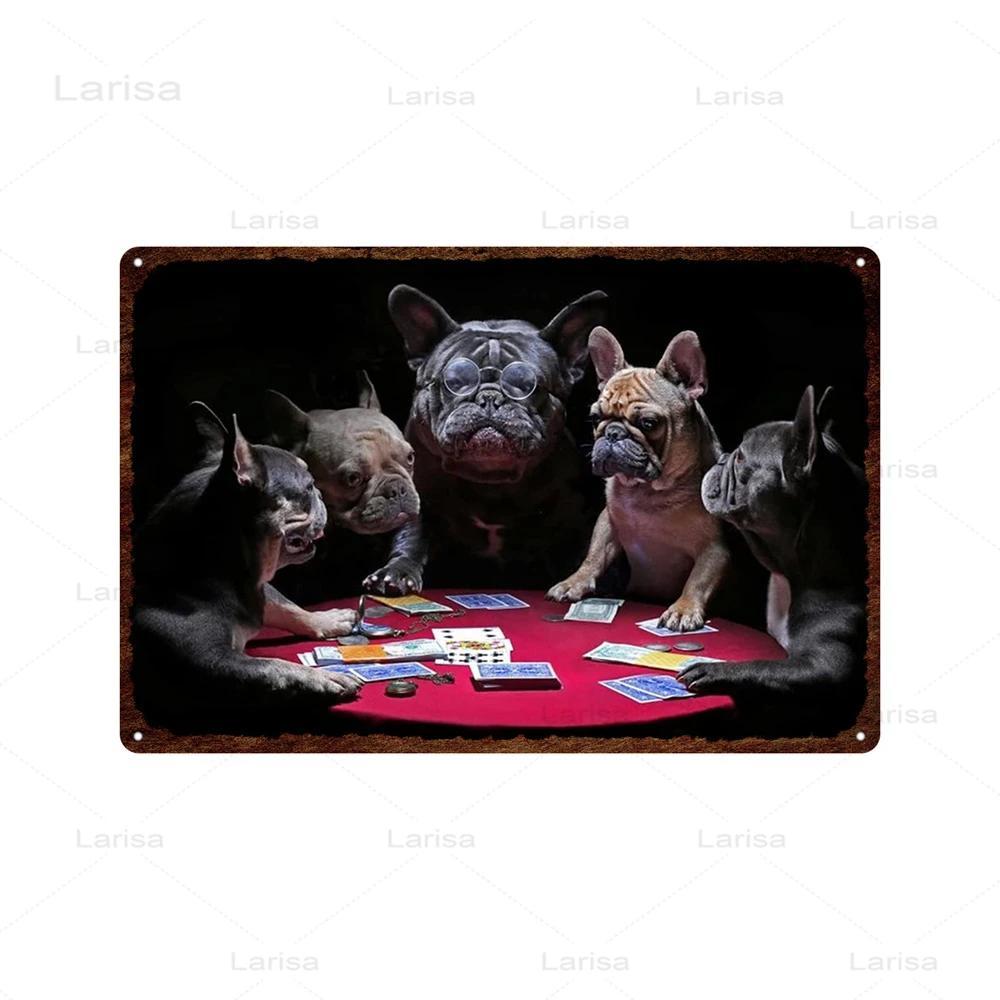 Dogs Playing Poker Game Metal Plaque Animals Playing Billiards Tin Sign Garage Club Wall Pub Tin Sign Vintage Metal Posters