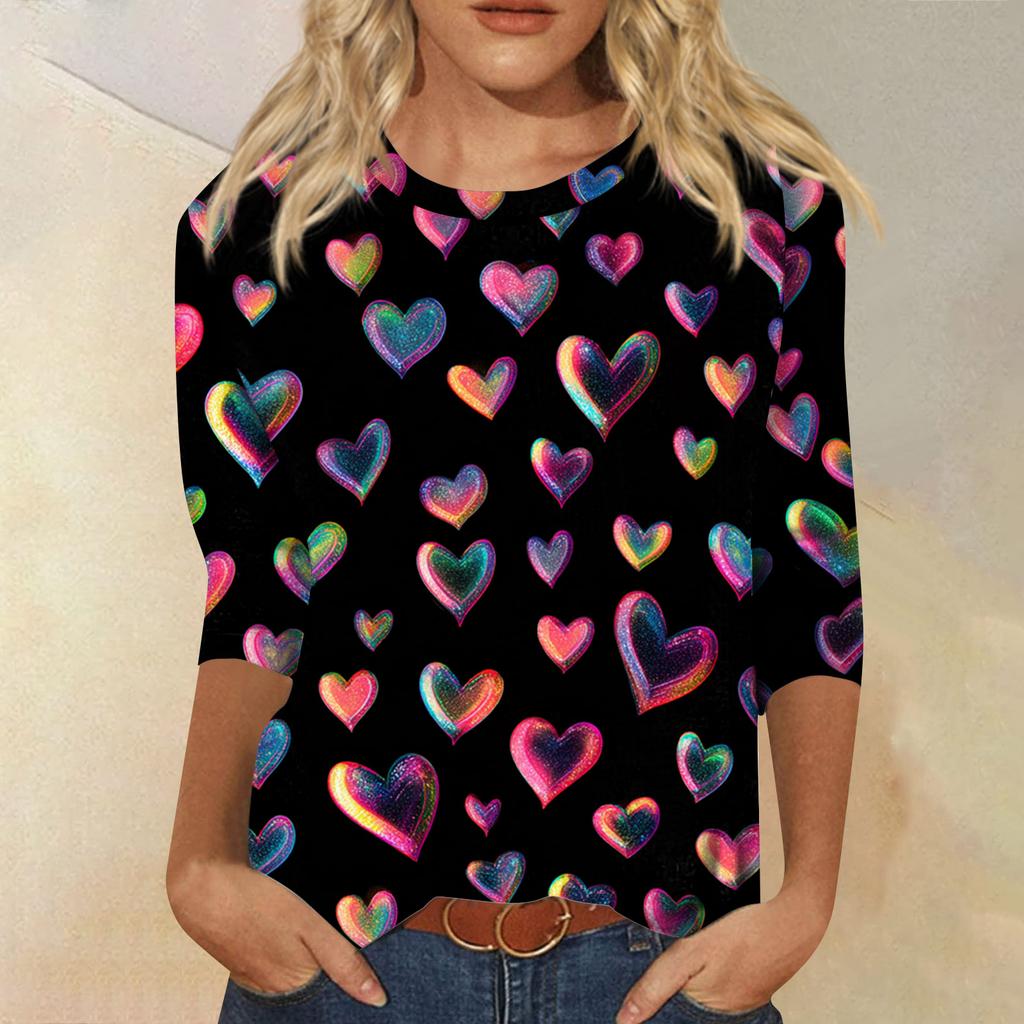 Women's Tops Three-quarter Sleeve Shirt V-neck Loose Casual Shirt Print T-shirt