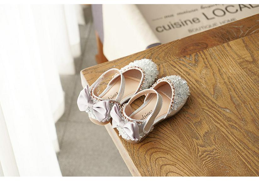 Girls' Korean Rhinestone Bow Half Sandals - Spring/Summer Soft Sole Princess Shoes