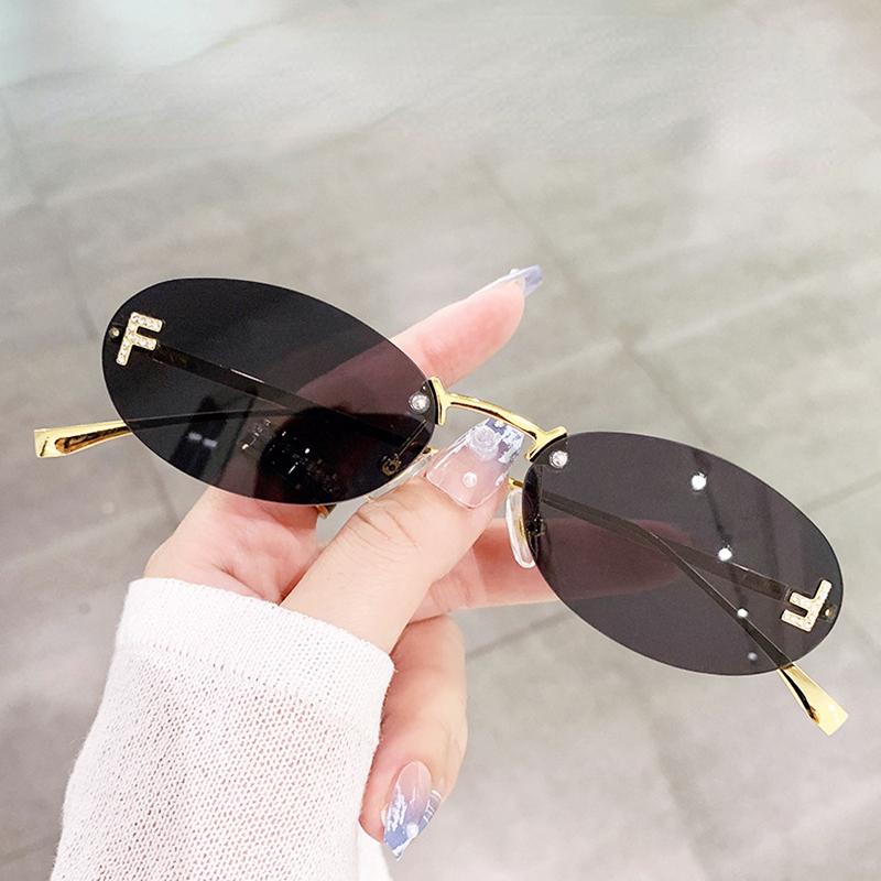 Bai Fen Bai Electronic 3C Women's Black Retro Letter Oval Sun Glasses Fashion Sunglasses Luxury Quality Cat Eye Sun Glasses Rimless Eyewear Rimless