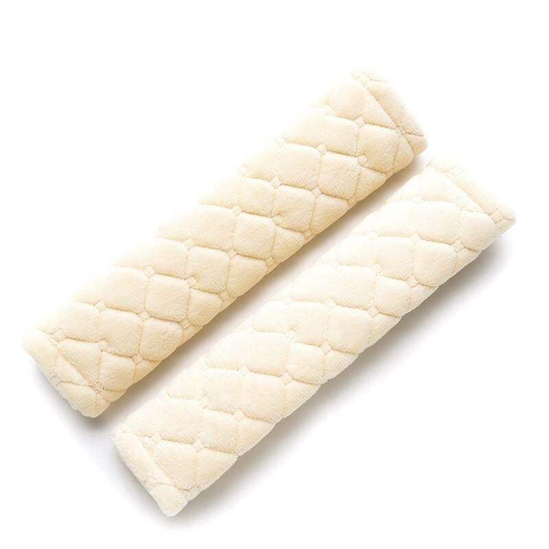

Quilted Embroidered Plaid Shoulder Pads, Car Seatbelt Shoulder Pads, Plush Thickened and Extended Anti-Pressure Shoulder Pads Beige, 27×6.5cm