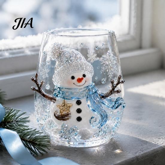 Unique Holiday Gift for Friends Christmas 3D Glass Tumbler, Santa Snowman Tree Sculpted Cup, Drinking Glasses Decorative Drinkware, Festive