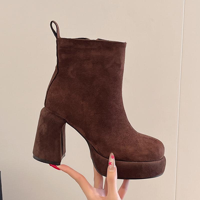 

Высококачественные Сексуальные Ботильоны на Высоком Каблуке Женские Массивные Замшевые Роскошные Туфли Мода Зимние Женские Сапоги Новые Туфли-Лодочки Элегантные Платье Женщина Сапоги 35 коричневый