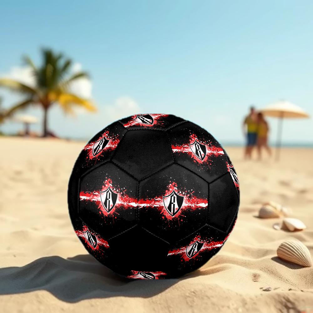 SIZE 5 Atlas Football Club (Black & Red Background) Soccer Ball Colorful All Ages Machine Stitched PVC Competition Ready Durable High-Bounce