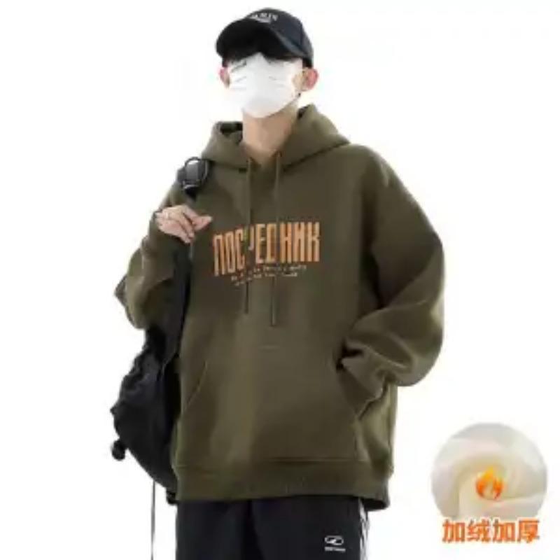 Hooded Sweatshirt Men's Velvet Heavy Coat 2025 Autumn and Winter New Fashion Brand Top Shirt