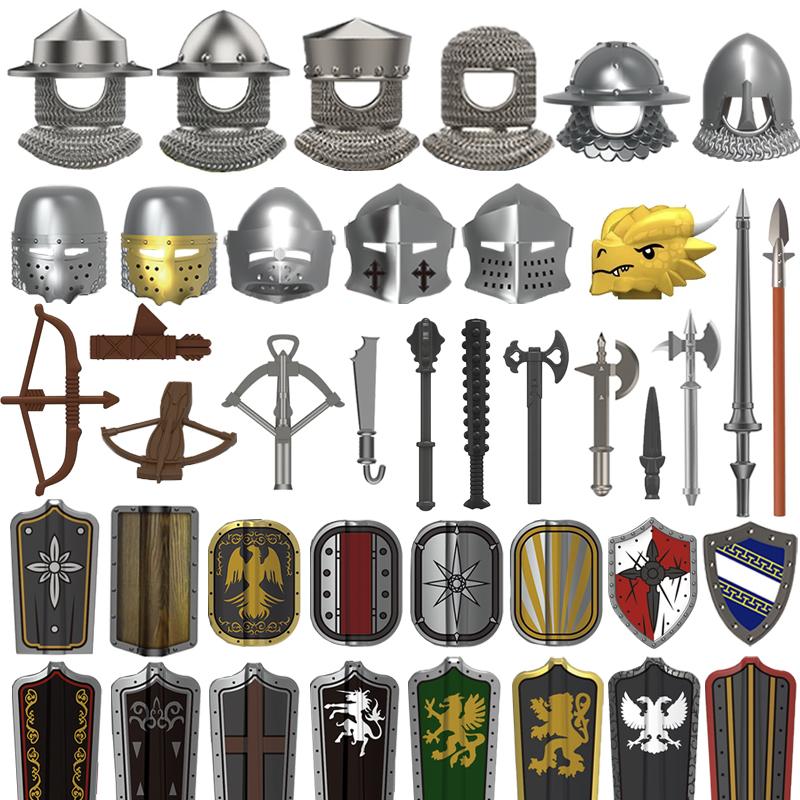 Activating Toys Unisex Medieval Castle Soldier Action Figures Building Block Empire Templars Lancer Warrior Militia Helmet Shield Sword Bow Toy Gifts
