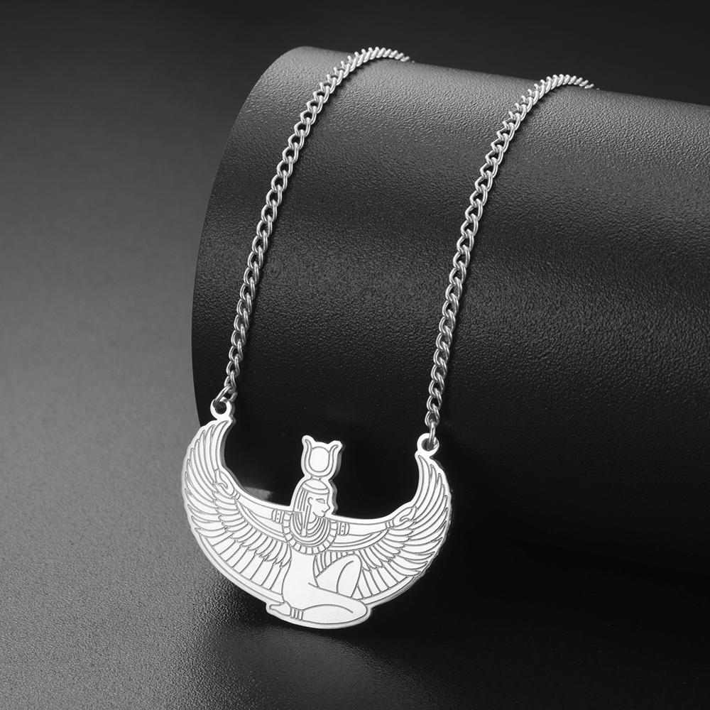Egyptská Okřídlená Bohyně Hathor Přívěsek Náhrdelník Starověká Mytologie Ochranný Amulet Nerezová Ocel Dámské Šperky