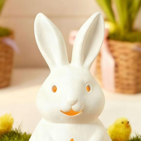 Easter Candlestick Bunny Design Decorative Ornament with Fine Carving Comfortable Hand Feel Artistic Candle Stand Office Table Decor