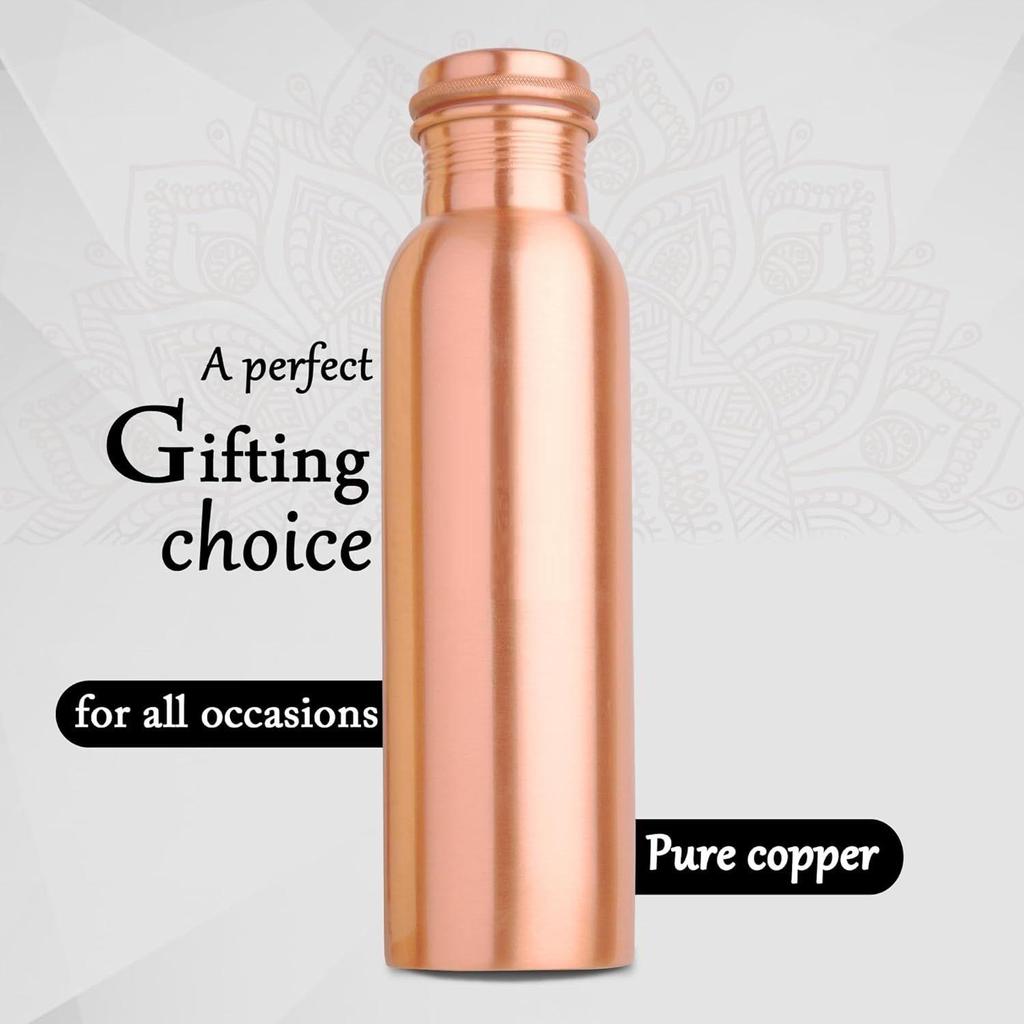Copper Charge 950 Water Bottle, 1 Piece, Pure Copper, Leak-Proof, 16oz/475ml, BPA Free, Dishwasher and Microwave Safe (Design 3)