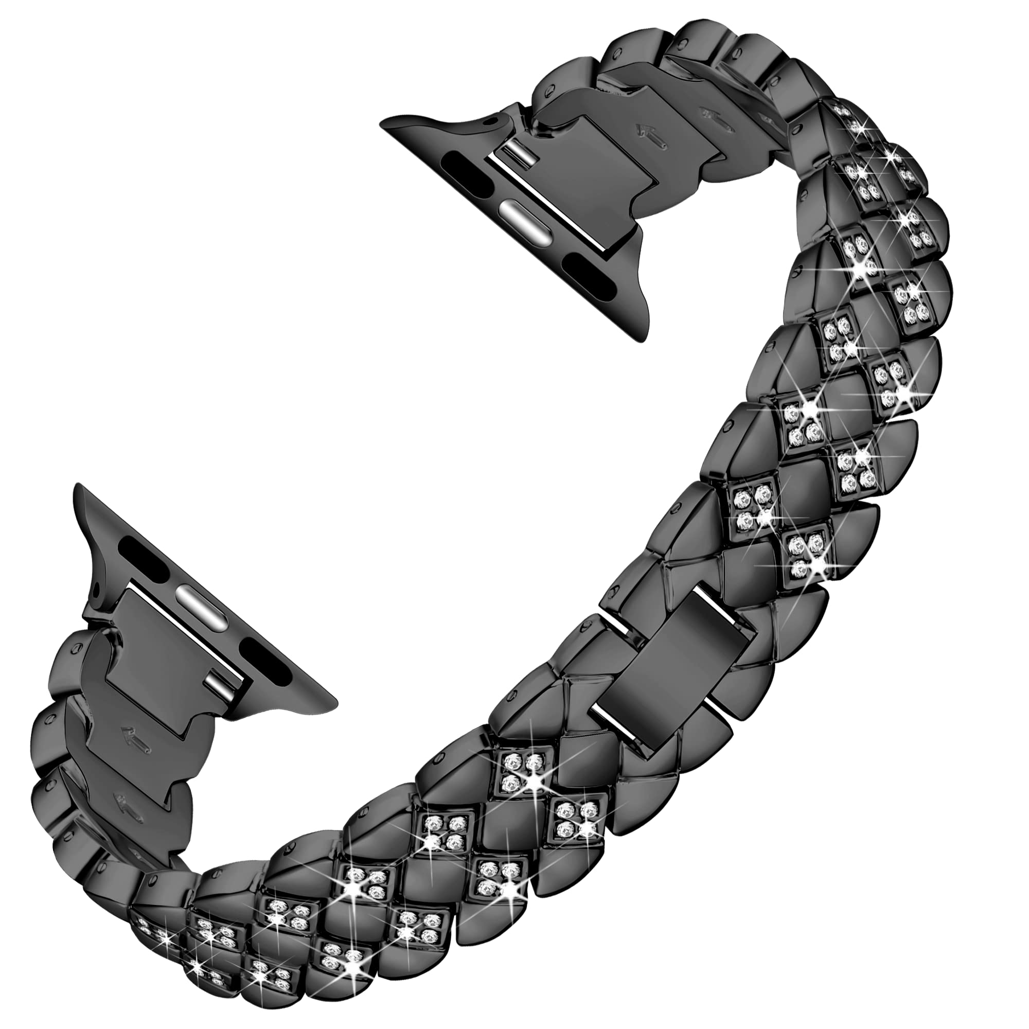 

KALEBOL Diamond Shape Watch Band for Apple Watch Series 10 Ultra 9 8 7 SE 6 5 4 3 2 1 46mm 49mm 45mm 44mm 42mm Rhinestone Zinc Alloy Strap Black