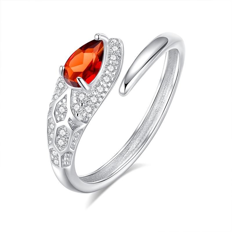 

Fashion light luxury serpentine opening s925 sterling silver ring zodiac snake luck adjustable natural spar ring adjustable open ring