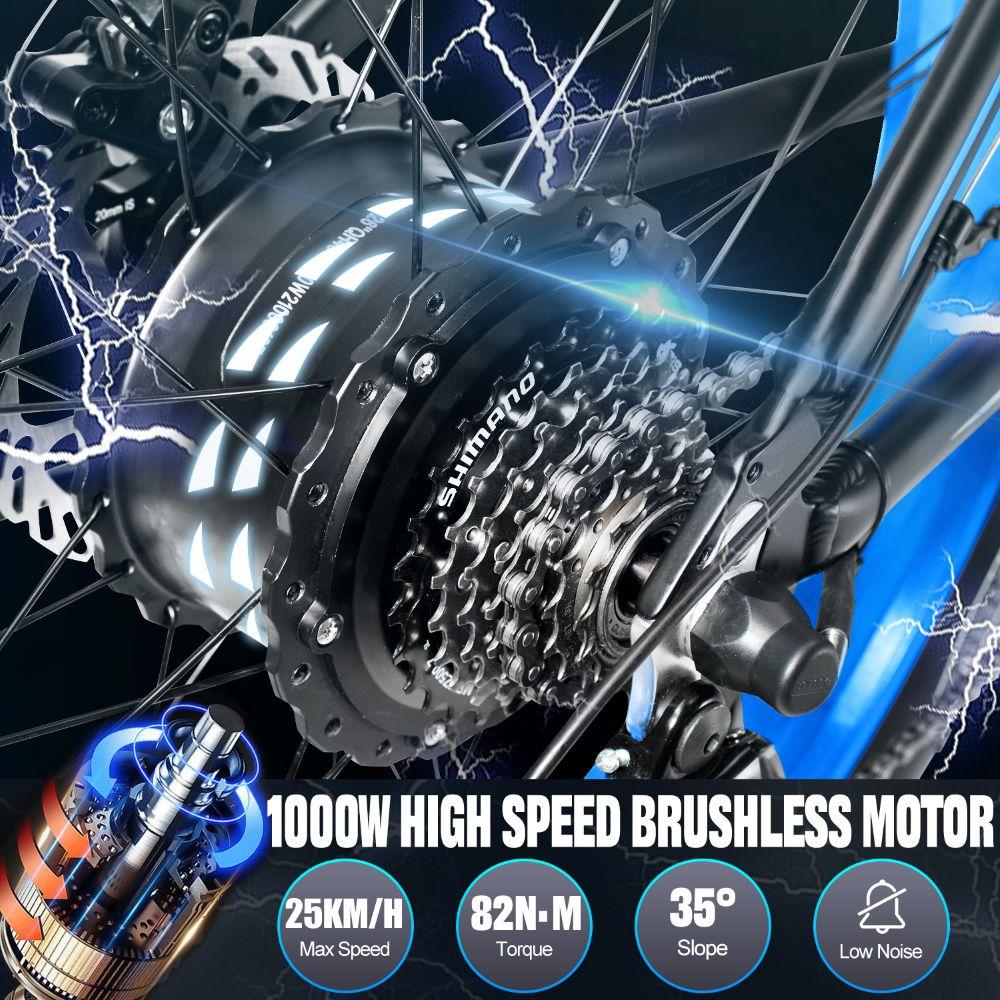 Electric bicycle PHILODO H7 Pro, 1000W motor, 48V 17.5Ah battery, top speed 45 km/h, cruising range 80km, 26x4.0 inch tires