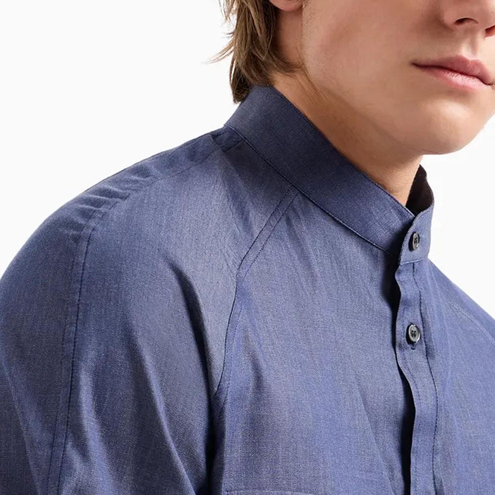 Emporio Armani Solid Color Chest Pocket Single-Breasted Long Sleeve Shirt Men Shirts Blue 3D1CP1-1DAAZ-10941