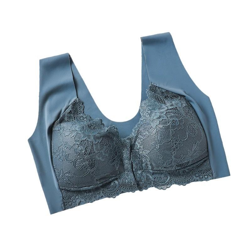 

Женский кружевной бюстгальтер с большой чашкой и пряжкой спереди, бесшовное нижнее белье, топы M-2XL, европейский размер 2XL синий