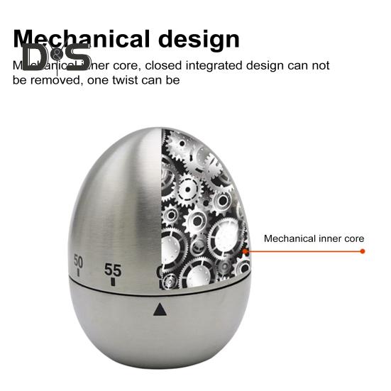 Mechanischer Küchentimer, 60 Minuten Countdown-Alarm, laute 70-dB-Glocke, Edelstahl, keine Batterien, einfach zu verwendender Timer zum Kochen, Lernen, Hausaufgaben, Yoga