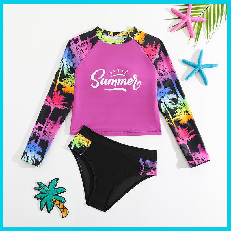 

Детский купальник-двойка с длинным рукавом для девочек с принтом букв для принятия солнечных ванн и отдыха 4 Years