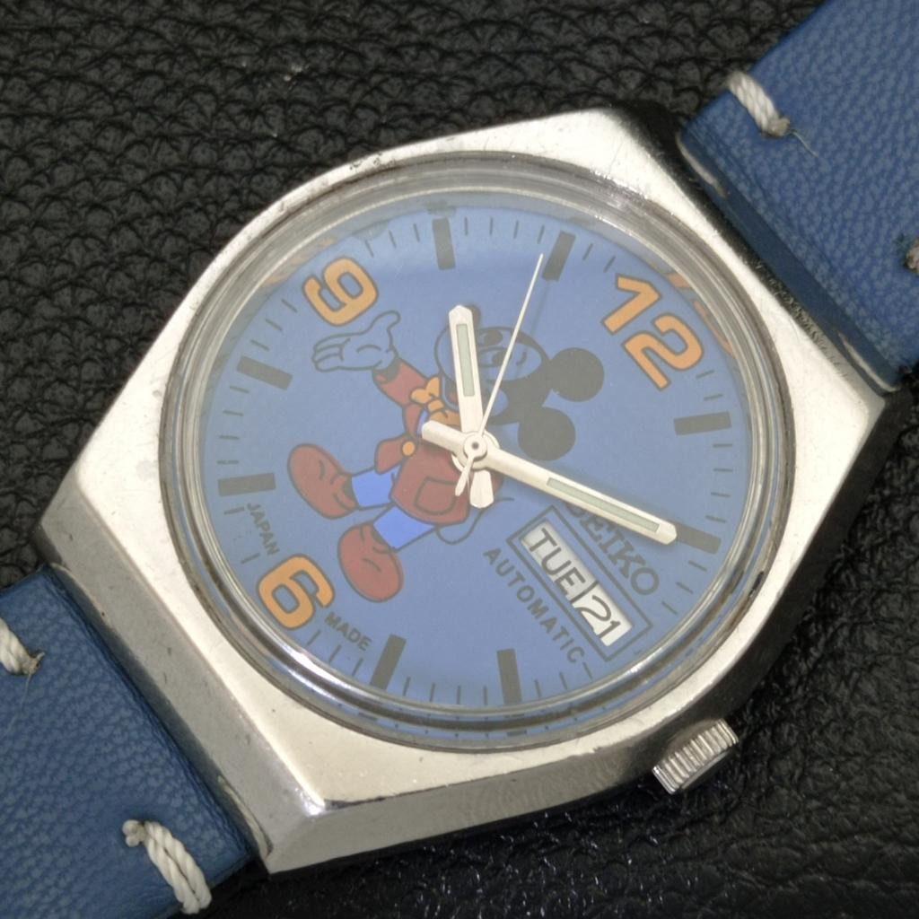USED VINTAGE SEIKO AUTOMATIC 6309A JAPAN MENS CARTOON BLUE DIAL WATCH A433909-2 R119-a433909