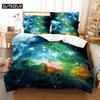 3D Digital-Printed Aurora plus Stars-Themed Soft with Soft Fabric Duvet Cover Set in Quen Sized Dimensions - Fashionable Bed Linen Design