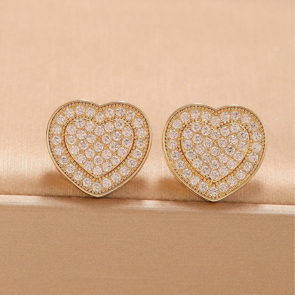 Trendy European & American Zircon Heart Stud Earrings for Women