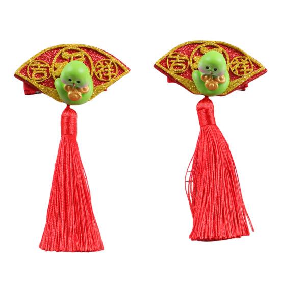 

1 пара новогодних заколок-клипс с бантом и кисточками для детей B