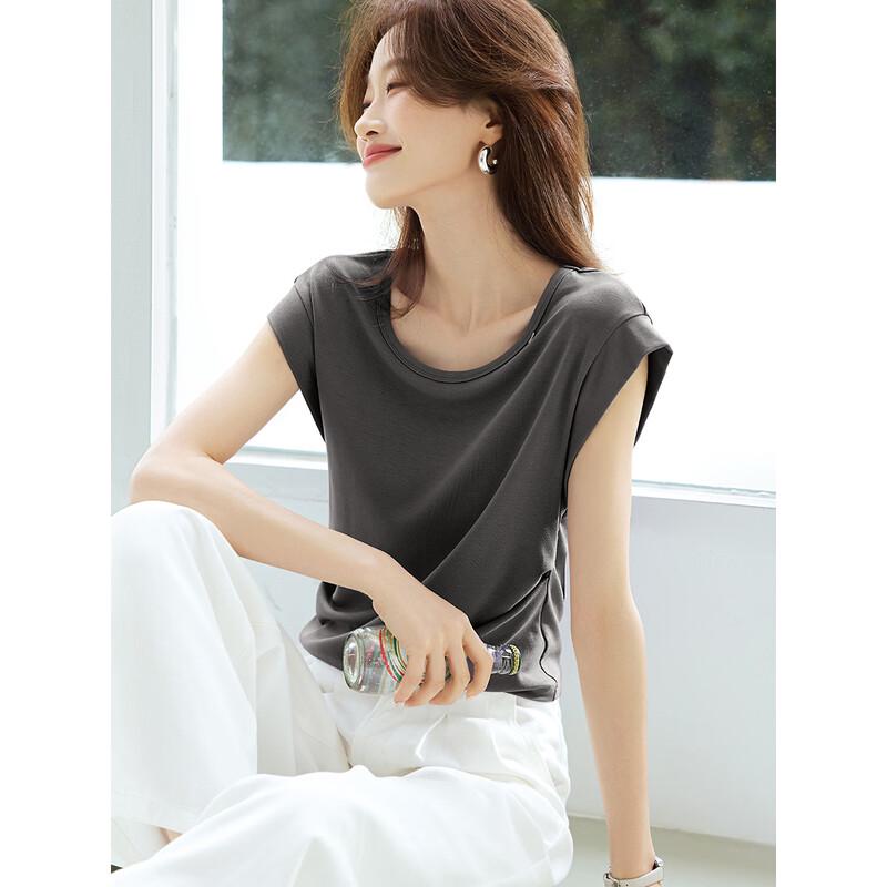 Women s Pleated Cinched Waist Flutter Sleeve T-Shirt S