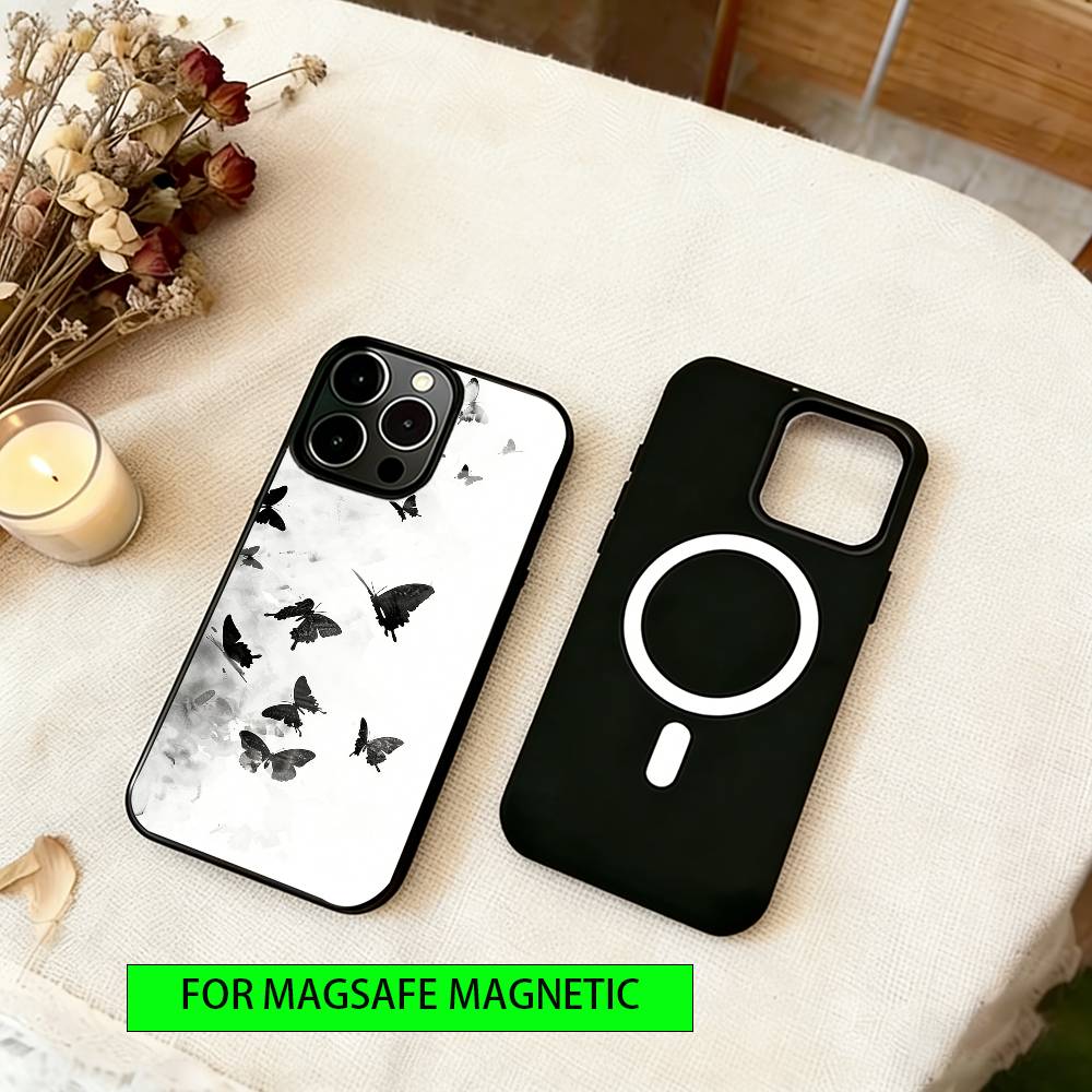 Minimalist Ink Art Phone Case For iPhone17,16,15,14,13,12,11 Plus,Pro Magnetic with Magsafe Wireless Charging