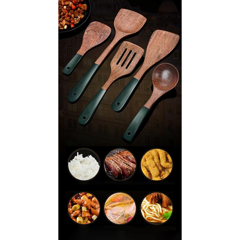 Neu! Kochgeschirrwerkzeuge aus Holz mit grünem Griff Antihaft Anti-Rutsch Löffel Spatel Küche Kochen