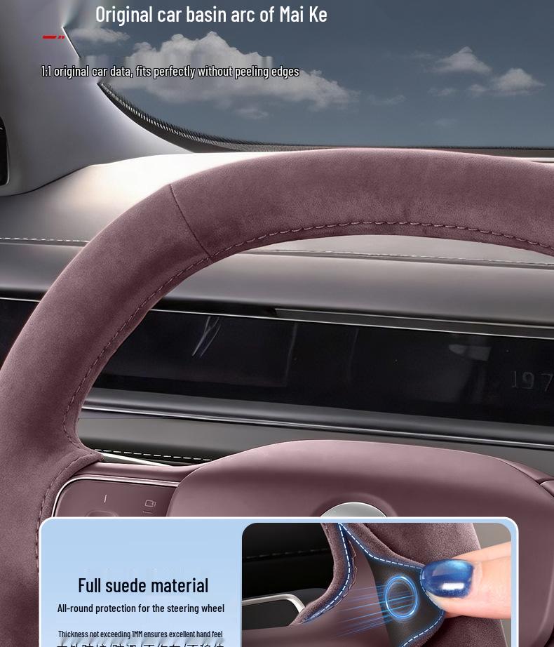 Nio ES8 Steering Wheel Cover: Suede Flocking, Magnetic, Ultra-thin, No-Sew, All-Season, Anti-slip for 26 Models