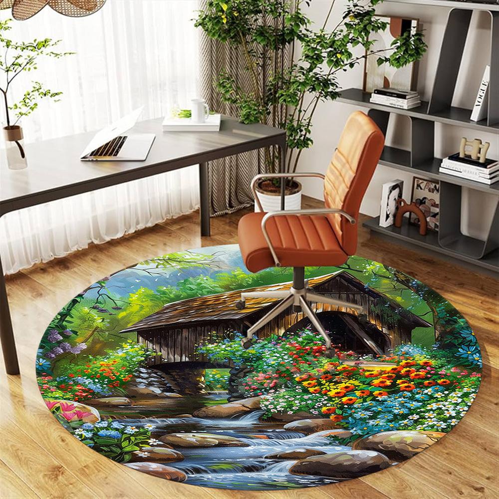 1PC bridge flowers Office Round Area Rug, Under Office Chairs Bedroom Living Room Home Decor, Carpet for Office -1110031