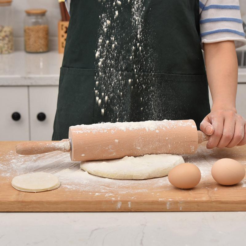 1Pcs Wooden Rolling Pin Household Non Powder Stick Dumpling Rolling Noodle Stick Home Kitchen Baking Pastry Tools 360° Rotation