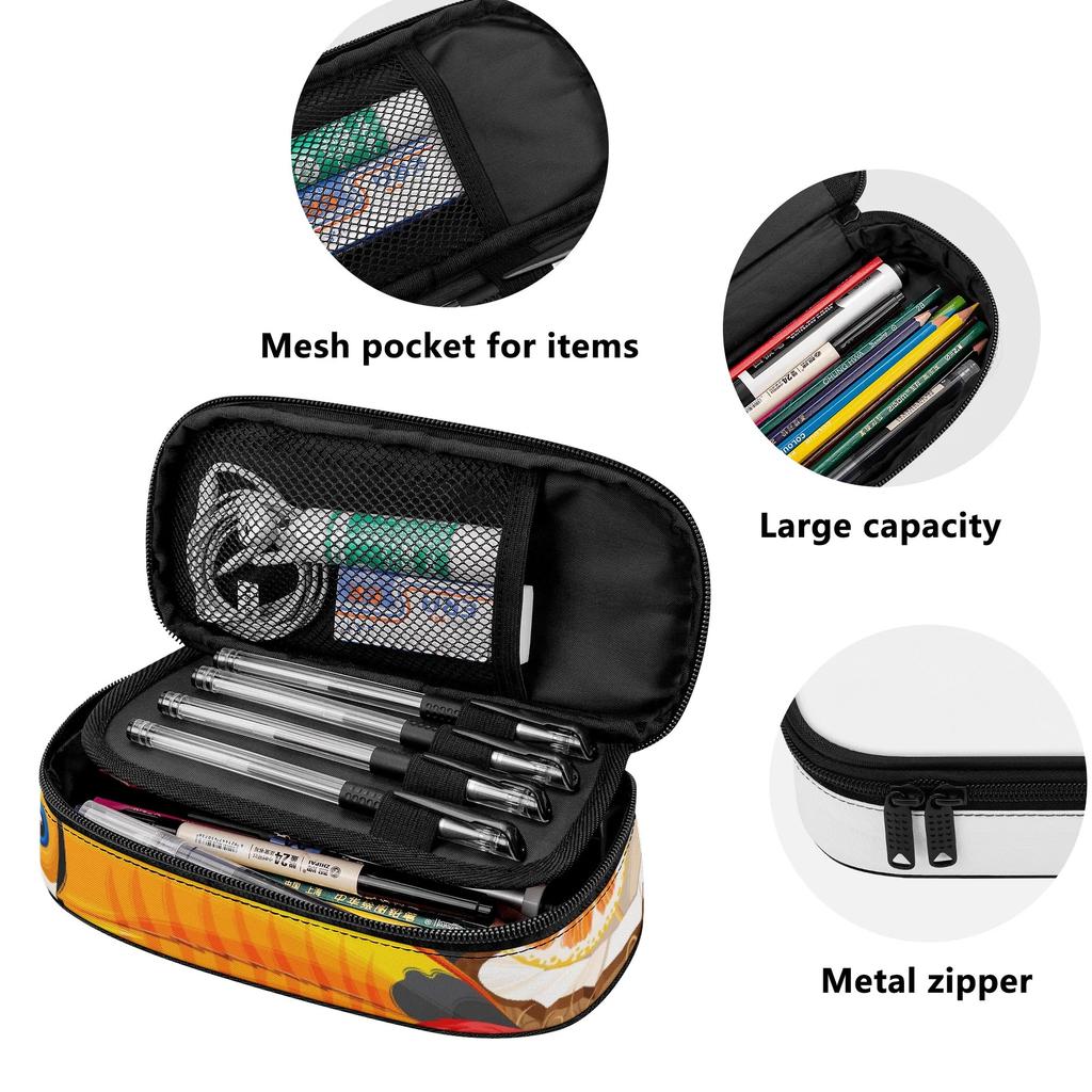 Pen Case 300D Polyester Large Capacity Easy Open Zipper with Main Compartment Mesh Pocket and Pen Slots for Middle School Students