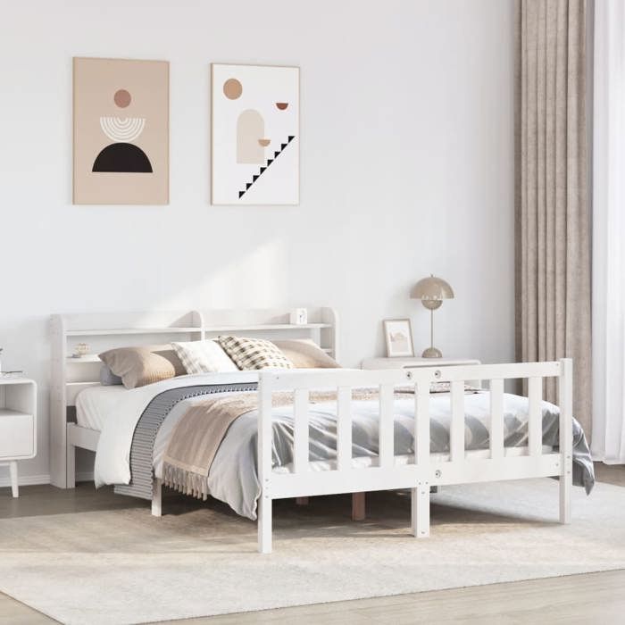 VidaXL Bed Frame with Headboard White 120x200 Cm Solid Pine Wood, Bed, Bedroom Furniture, Wooden Bed, Bed 3306579