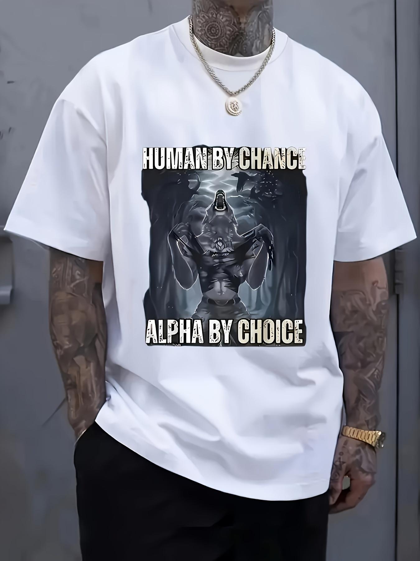 Mens Womens Alpha Wolf Greek Lettering Print TShirt White Wolf Pack Design with Human by Chance Alpha by Choice S