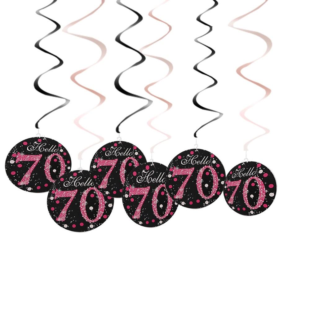 6 pezzi in PVC a spirale buon compleanno ricciolo 18 21 30 40 50 60 70 anni ornamenti appesi decorazioni per feste di compleanno
