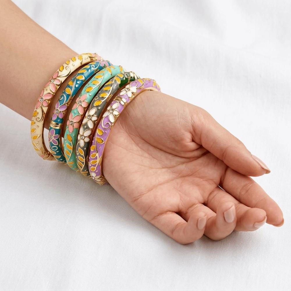 Enamel Flower Bangle Traditional Women's Hand Bracelet Vintage Cloisonne Bangle Girls