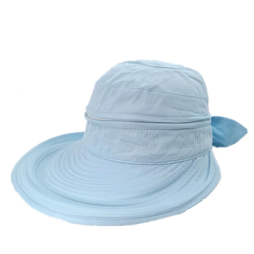 Women's Sun Hat Outdoor Travel Bowknot Empty Top Hat Detachable Beach Sun Hat
