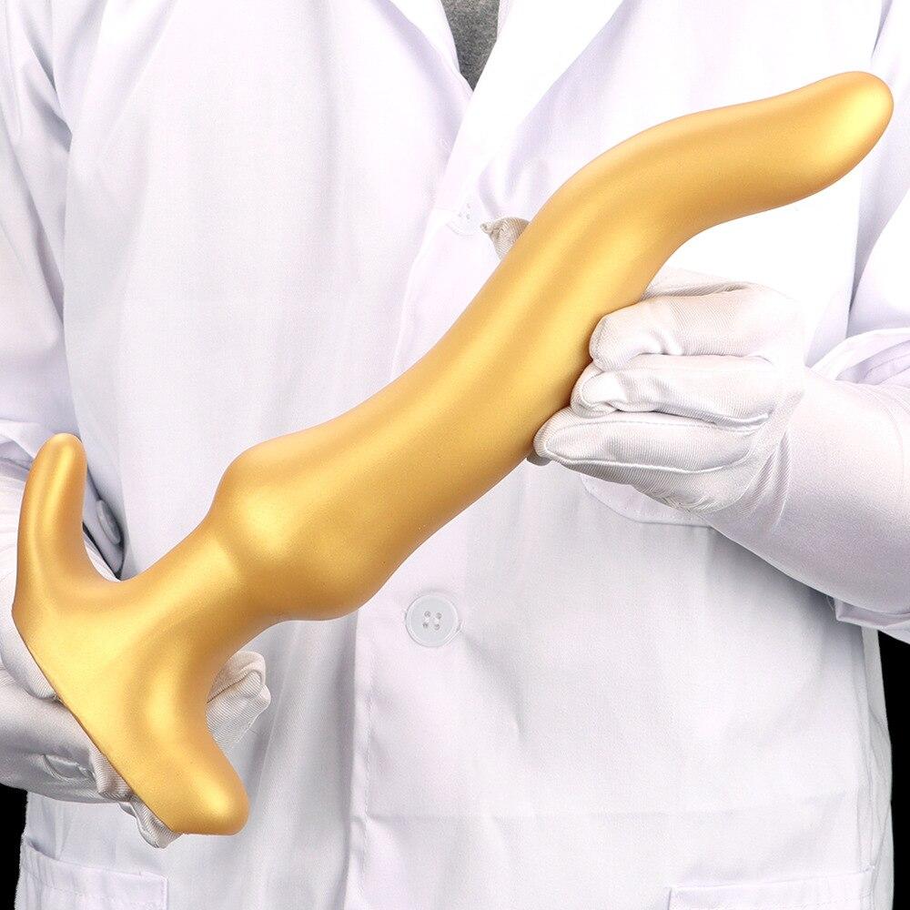 Gold Silicone Anal Plug Super Long Deep Anal Expander Masturbation for Men Adult Sex Toys Fisting Strap on Penis BDSM
