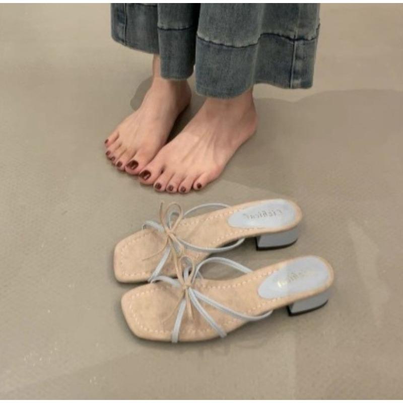 New Style of Women's Sandals with Thick Heels Low-heeled Shoes with Thin Straps and Slippers