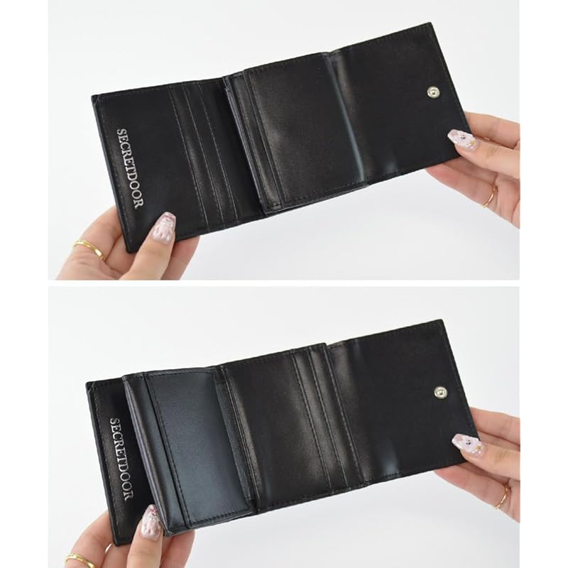 [SecretDoor] black trifold wallet ladies mini wallet small wallet woman trifold wallet Mitsuori wallet mini cute compact folding wallet Life easy to