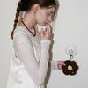 Wool 100% Handmade Crochet Big Flower Keyring _ Brown