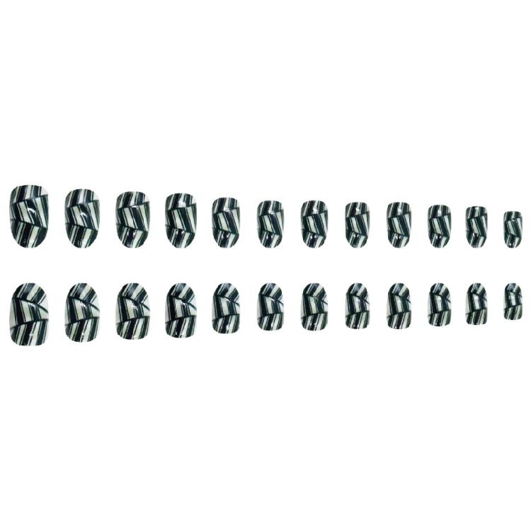 24Pieces Oval Fake Nail Split Stripes Pattern 3D Textured Tips Crystal Embellishments Easy DIY Application