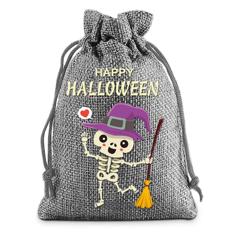 24pcs Set Drawstring Gift Bags Halloween Magic In a Bag Ghost Pumpkin Skull Pattern for Trick-or-Treating & Candy Giving