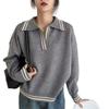 Hong Kong Flavor College Style Polo Collar Contrasting Color Knitted Sweater Women's Design Sense Niche Loose and Versatile