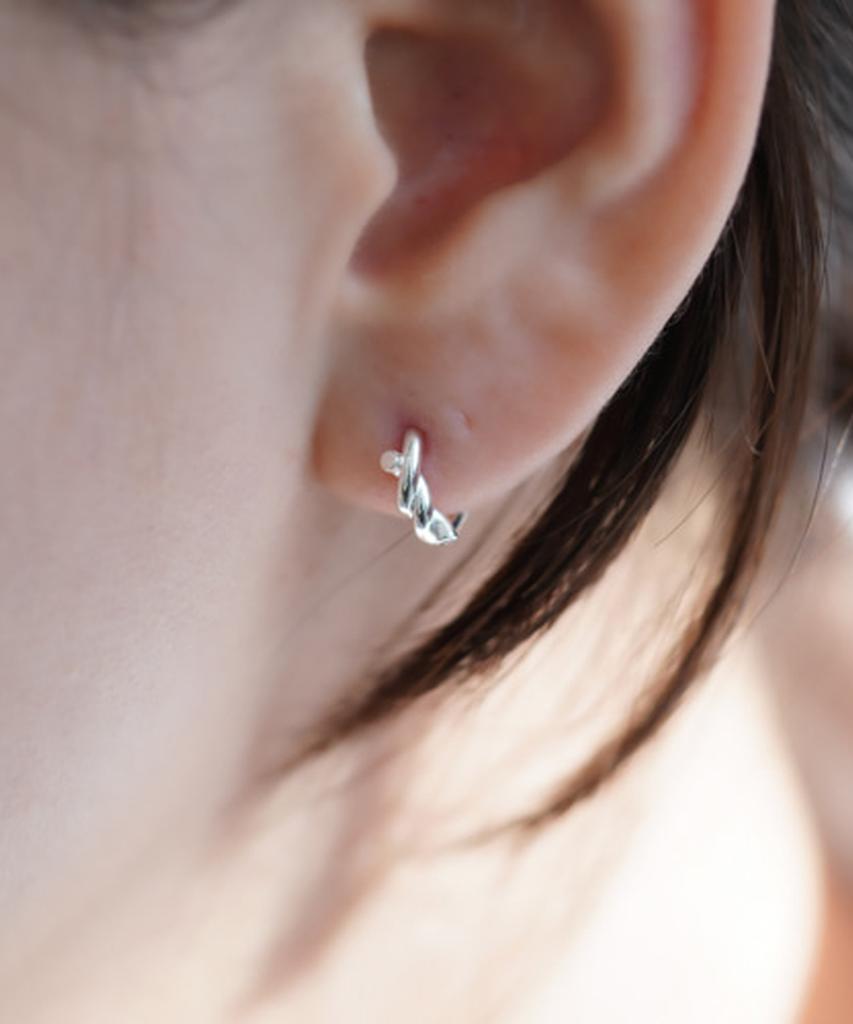 Alleun Silver 925 Twisted Mini One-Touch Ring Earrings