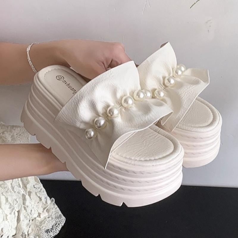 Fashion Summer Bead Pleated Women Slippers High Heels Shoes Platform Elegant Slingback Sandals 2025 Fad New Trends Shoes Dress Zapatos