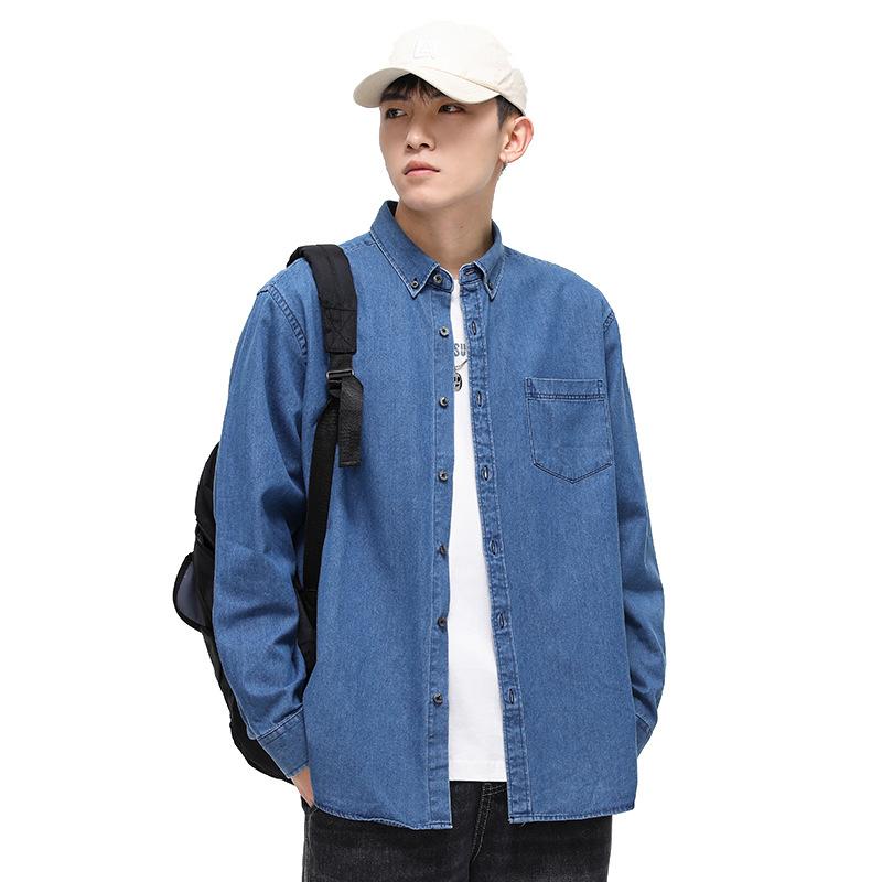 Camisa de Manga Larga de Algodón de Mezclilla Camisa Casual Camisa de Manga Larga de Atmósfera Contratada de Moda para Hombres