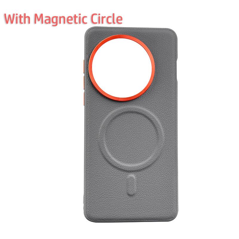 Leather Case For OnePlus Ace 5 Pro 13R Magsafe Metal Alloy Raised Lens Frame Protection Anti-slip Grip Plain Vegan Leather Cover
