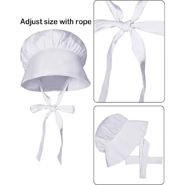Ruffle Maid Costume Accessories Colonial Costume Set White Colonial Caps Bonnet Waist Apron Pioneers Girls Costumes