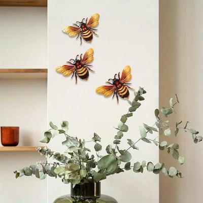 Bee Home Decor Metal Bee Wall Decor 3X Metal Decorations For Nursery Bathroom Kitchen Weather-Resistant Rust-Proof Sculptures